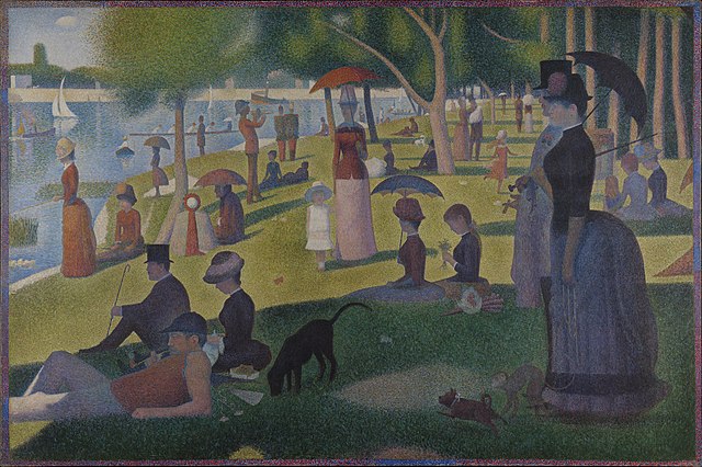 A Sunday Afternoon on the Island of La Grande Jatte (French: Un dimanche après-midi à l'Île de la Grande Jatte) by Georges Seurat (1884). It marked the beginning of the movement of Neo-impressionism.